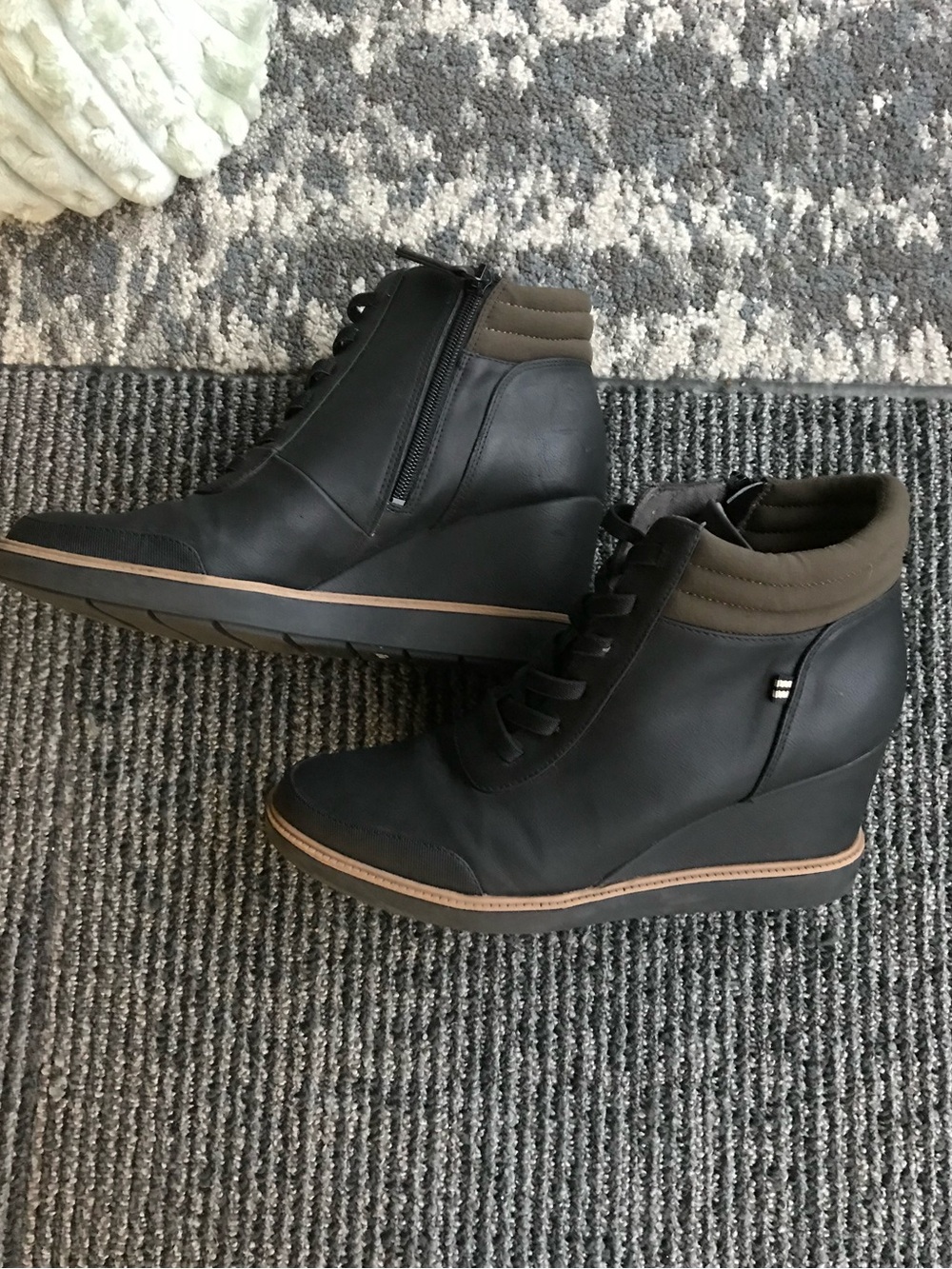 Dr. Scholl's Black Wedge Sneaker Boot with Olive Collar